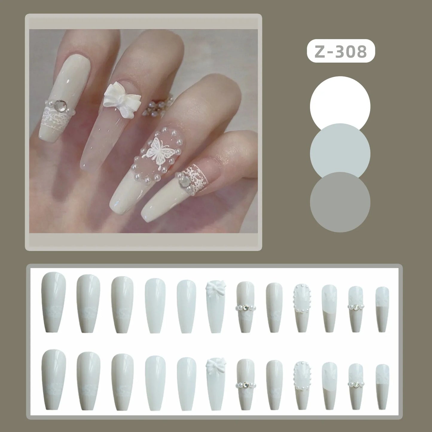 24pcs false nails matte Green Nails Patch with glue Removable Long Paragraph Fashion Manicure press on Nail tips