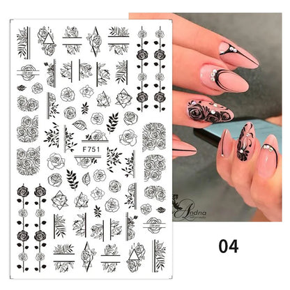 Aichashi 1PCS 3D Black and White Nail Art Stickers Nail Art Decoration Star Moon Butterfly Nail Decal Color Snake Sticker Manicure