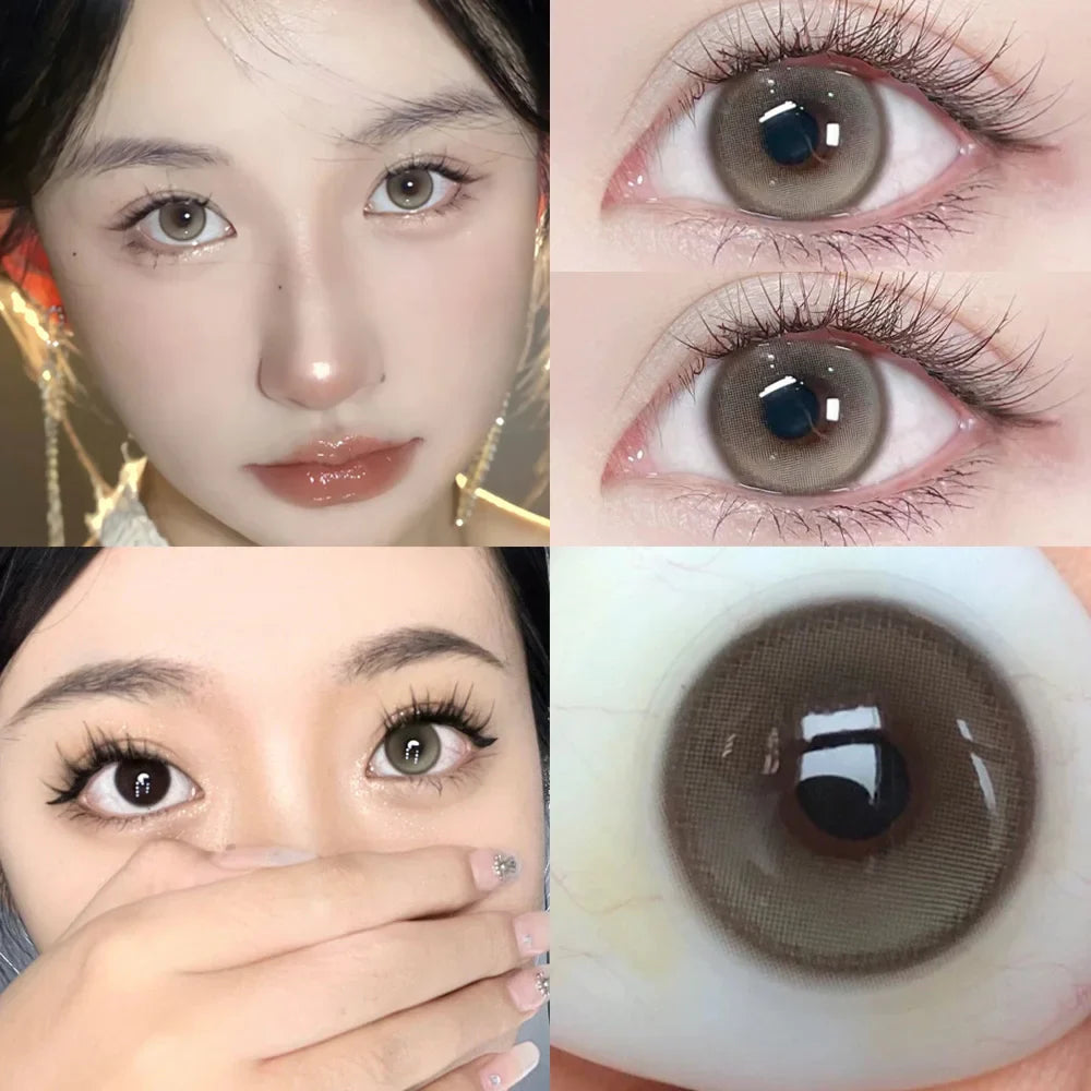 Aichashi 2PCS Color Contact Lenses with Myopia Degree -0.00 to-8.00 Gray Eye  Korea Lens Makeup Beauty Pupils