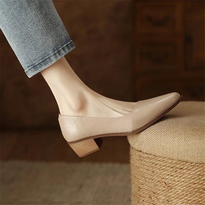 Aichashi New Spring/Summer Women Shoes Pointed Toe Chunky Heel Shoes for Women Handmade Genuine Leather Women Pumps Zapatos De Mujer