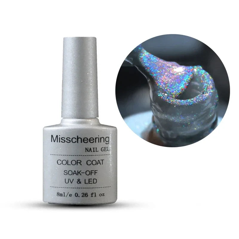 Aichashi Laser Rainbow Cat Eye Gel Magnetic Nails Polish Reflective Sparkling Glitter Gel Can Be Use on Any Color Nail Accesorios