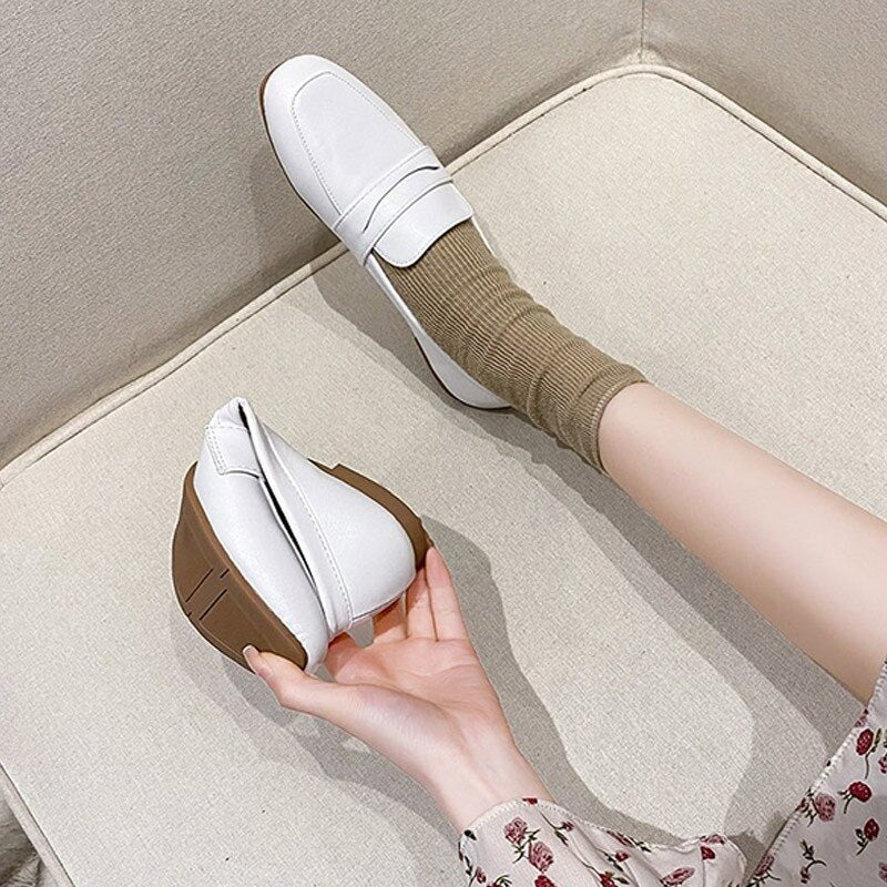 Aichashi Ladies Flat Loafers Fashion Shallow Bean Shoes Women's Shoes Spring and Autumn New PU Set Feet Ladies Comfortable Shoes