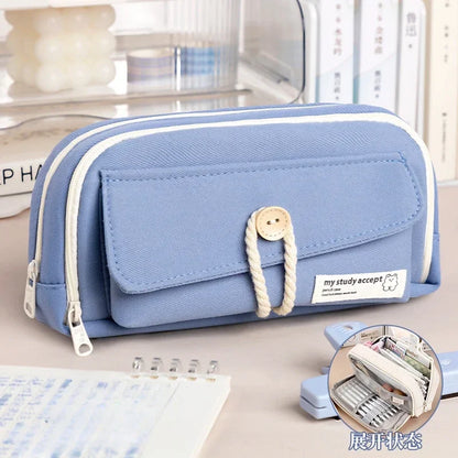 Aichashi BACK TO SCHOOL Pencil Case Large Capacity Pencil Pouch Handheld Pen Bag Cosmetic Portable Gift for Office School Teen Girl Boy Men Women Adult