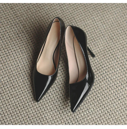 Aichashi Autumn New Nude Lacquer Leather High Heels with Thin Heels Versatile Pointed Shallow Mouth Single Shoes