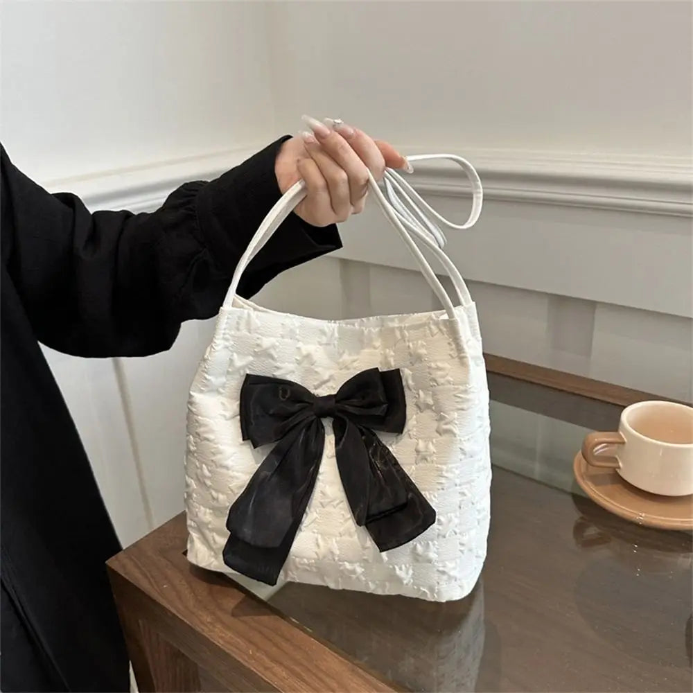 Aichashi Large Capacity Bow Handbag Fashion Reusable Korean Style Shoulder Bags Canvas Bag Shopping Bag Casual Tote Bags