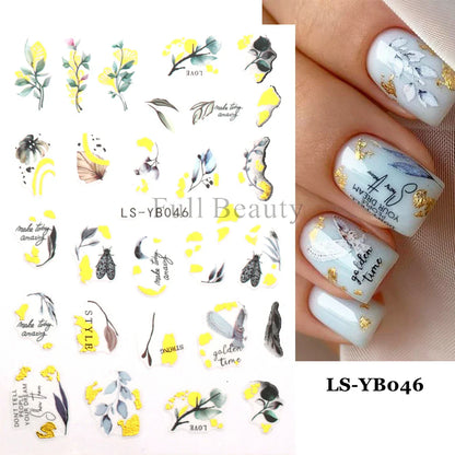 Aichashi 5D Embossed Nail Stickers Flowers Bird Geometric Lines Gold Frame Floral Nail Decals Cherry Blossom Y2K Manicure Decor