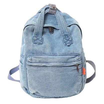 Aichashi BACK TO SCHOOL Casual Denim Student Bag Portable Multi-functional Travel Backpack Light Blue Fashionable Denim Backpack