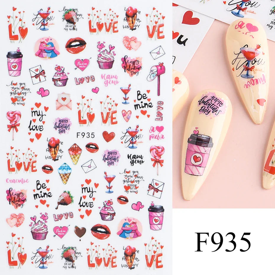 Aichashi Love Heart Nail Stickers Simple Heart Design Self-Adhesive Slider Letters Nail Art Decorations Stars Decals Manicure Accessories