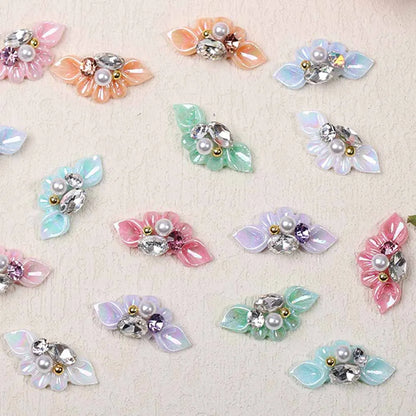 Aichashi 5Pcs Aurora Side Flower Nail Art Charms 3D Acrylic Flowers With Pearl Rhinestone Crystal Nail Art Decoration Nail DIY Accessorie