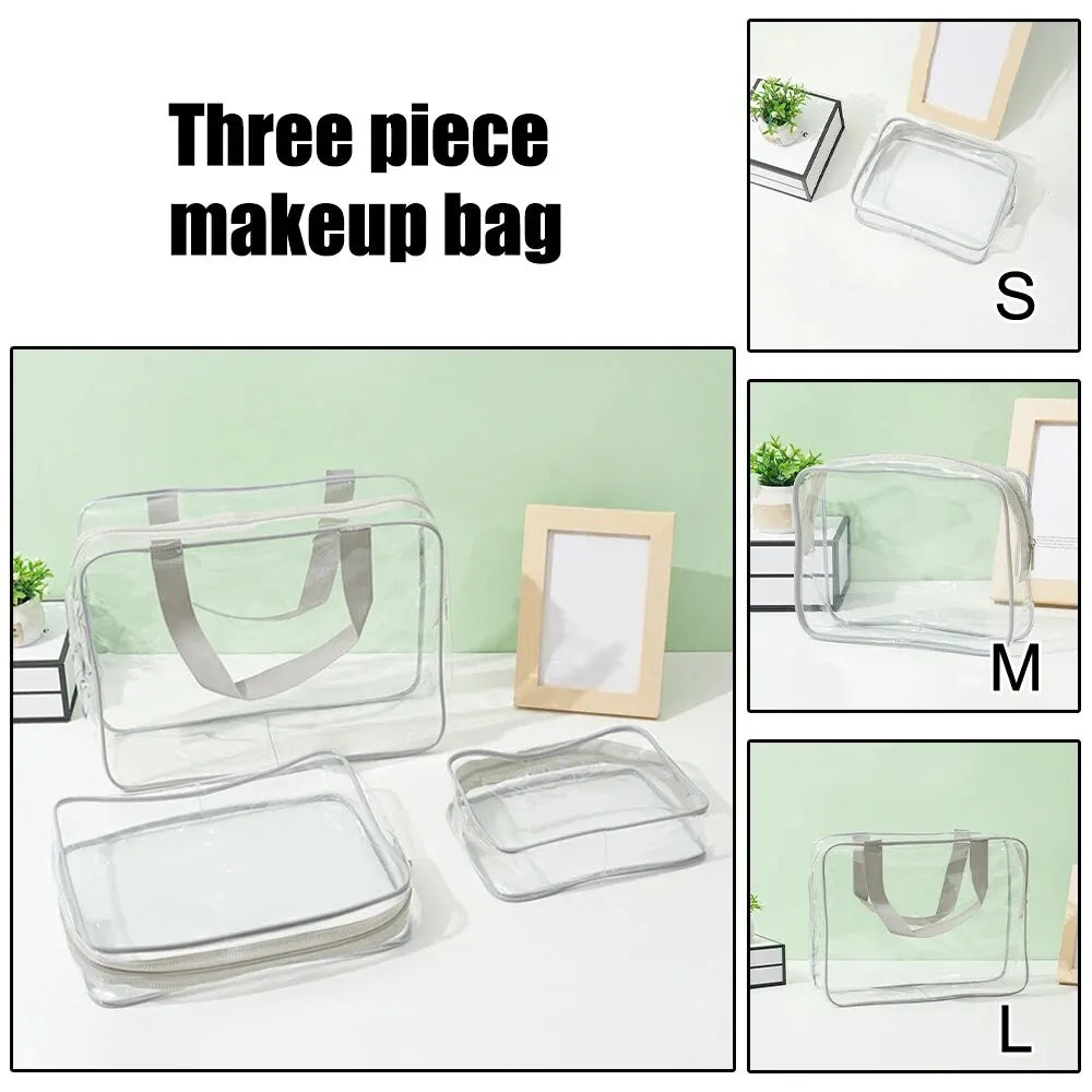 Aichashi 1PC Transparent Makeup Bag PVC Washing Bag Out Of Travel Storage Bag Waterproof Large Capacity Hand Made Makeup Bag Travel Stora