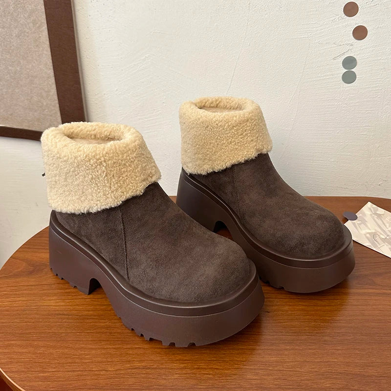 aichashi  -  Winter Warm Plush Women Snow Boots Fashion Short Booties Comfort Thick Heel Cotton Shoes