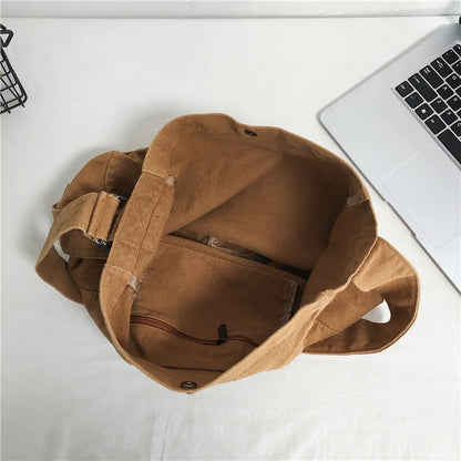 Aichashi BACK TO SCHOOL Minimalist Style Solid Shoulder Bags 100% Cotton Unisex Solid Crossbody Bags Canvas Packages South Korea Casual Messenger Bags