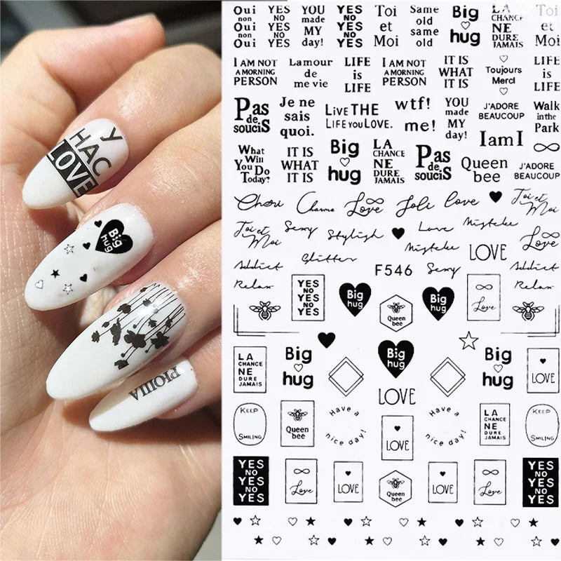 Aichashi 1PCS 3D Black and White Nail Art Stickers Nail Art Decoration Star Moon Butterfly Nail Decal Color Snake Sticker Manicure