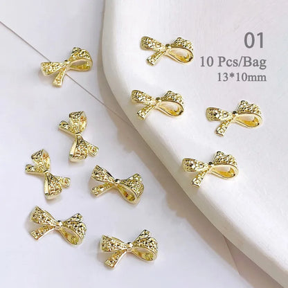 Aichashi 10pcs/bag Butterfly Shaped Nail Rhinestone Star Flower Nail Charm Silver Gold Alloy Nail Pearl Jewelry Accessories Nail Supplies