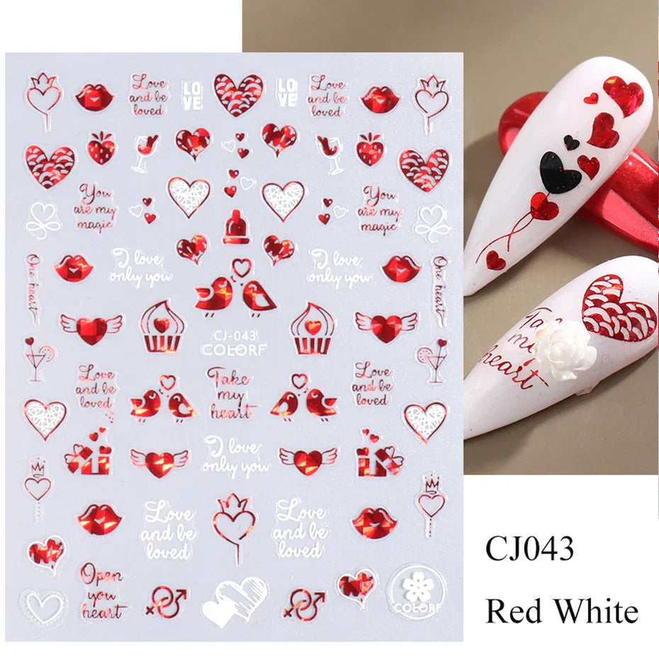 Aichashi Love Heart Nail Stickers Simple Heart Design Self-Adhesive Slider Letters Nail Art Decorations Stars Decals Manicure Accessories