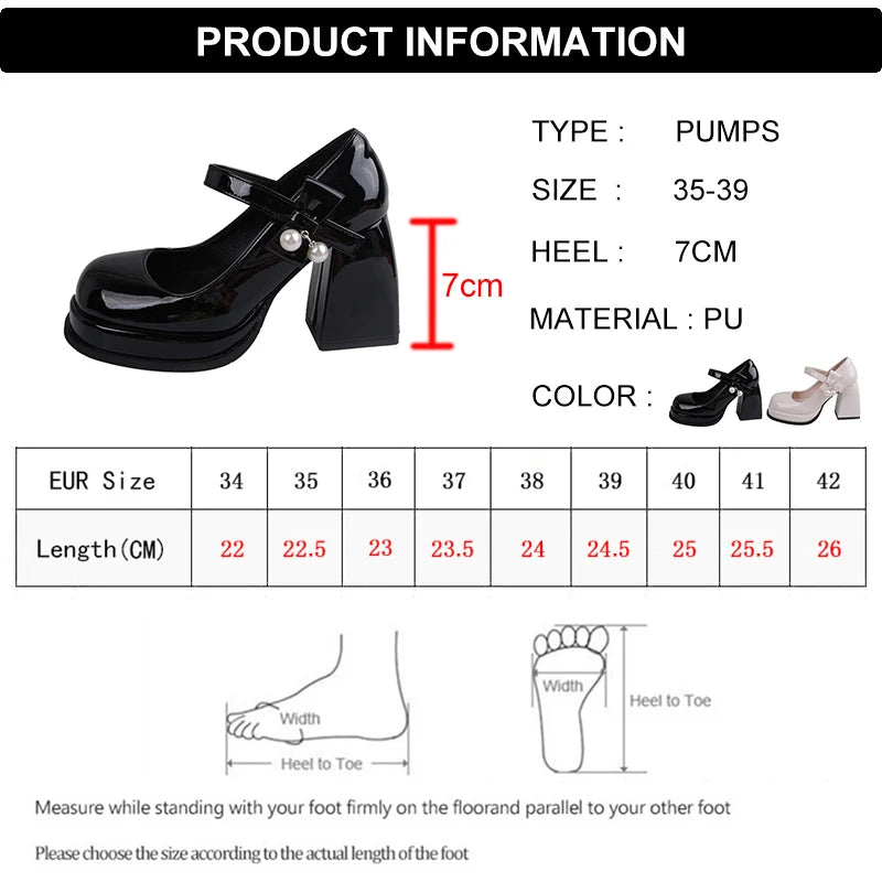 aichashi  - Fashion Black White Platform Pumps for Women Bowknot Strap Thick Heels Mary Jane Shoes Woman Sweet High Heel Party Shoes Ladies