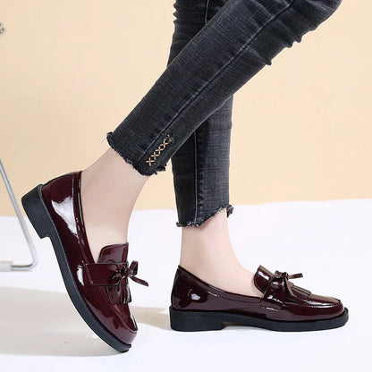 Aichashi Black Patent Leather Women's Loafers Platform Slip on Shoes for Women 2024 Spring British Tassel Casual Flats Shoes Woman