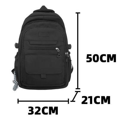 aichashi Simple Student Bag Solid Color Schoolbag Youth Large Capacity Travel Backpack High Quality Canvas Schoolbag Fashion Bag