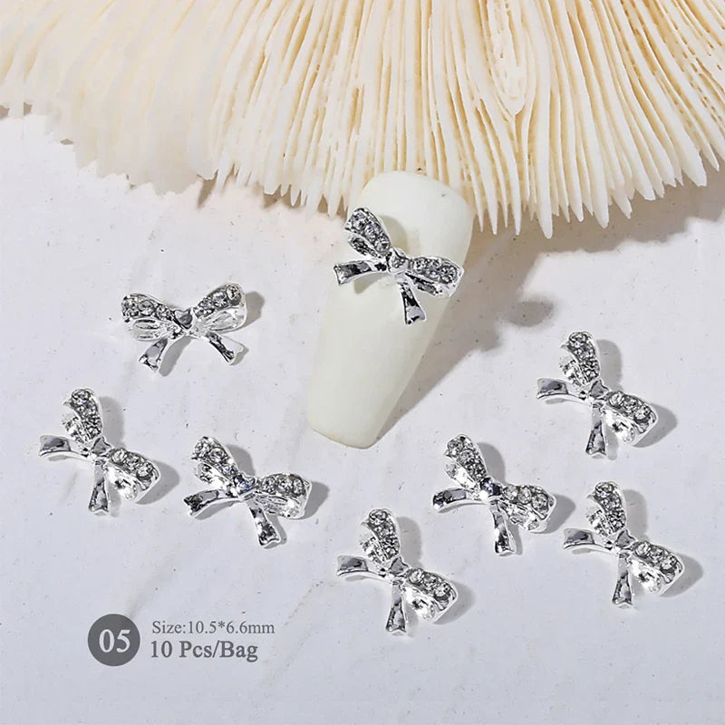 Aichashi 10pcs/bag Butterfly Shaped Nail Rhinestone Star Flower Nail Charm Silver Gold Alloy Nail Pearl Jewelry Accessories Nail Supplies