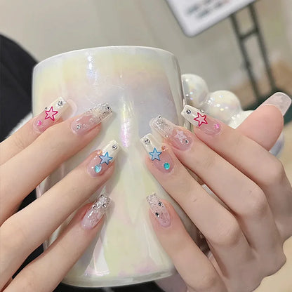 24PCS Camellia False Nails French Pearl Butterfly Design Fake Nail Patch Sweet Style Girl Women Press on Nail Tips Wholesale