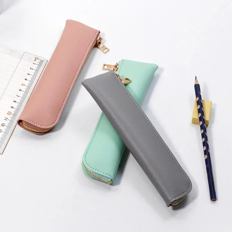 Aichashi BACK TO SCHOOL 1PC PU Leather Small Pen Bag Mini Pen Sleeve Zipper Pencil Pouch Stationery Fountain Pen Holder Case Student School Supplies