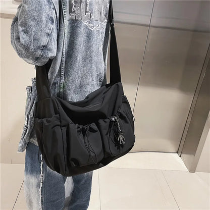 Aichashi Fashion Brand Literary Youth Shoulder Bag (female Ins Style) Solid Color Lovers Versatile Work Clothes Bag (male Canvas Bag)