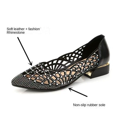 Aichashi New Rhinoceros Sandals Women's Flat Fashion Pointed Low Heels Women's Summer Hollowed Out Breathable Women's Large Size Shoes