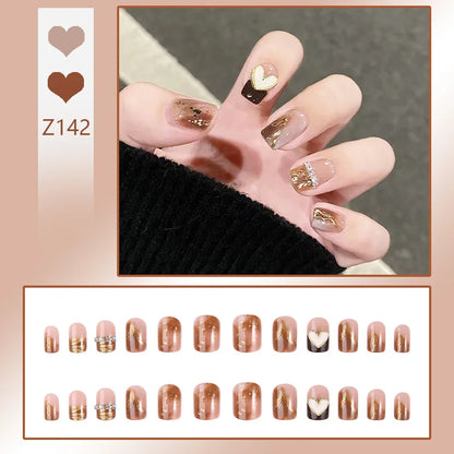 24pcs/box Fake Nails Short Detachable Finished Fingernails Ballet Wearable False Nails press on Square Head Full Cover Nails Tip