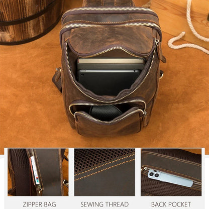 Aichashi Casual Genuine Leather Chest Bag Pack Men iPad Mini Cow Leather Shoulder Bags Male Anti Theft Crossbody Summer Sling bags