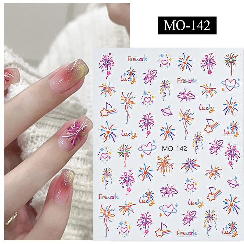 Aichashi 3D Laser Sakura Flower Nail Sticker Aurora Decals Glitter Star Butterfly Floral Adhesive Sliders Cherry Blooming Manicure