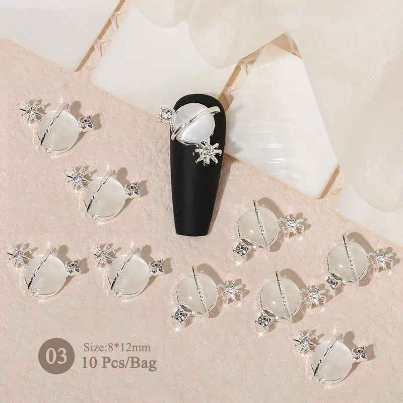 Aichashi 10pcs/bag Butterfly Shaped Nail Rhinestone Star Flower Nail Charm Silver Gold Alloy Nail Pearl Jewelry Accessories Nail Supplies