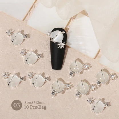 Aichashi 10pcs/bag Butterfly Shaped Nail Rhinestone Star Flower Nail Charm Silver Gold Alloy Nail Pearl Jewelry Accessories Nail Supplies