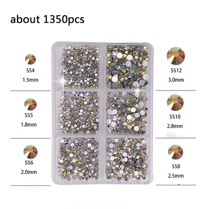 1 Box Multi-size AB Crystal Nail Rhinestones Flat Bottom Crystal Clear Diamond Gems DIY Nail Art Decorations Strass Stones