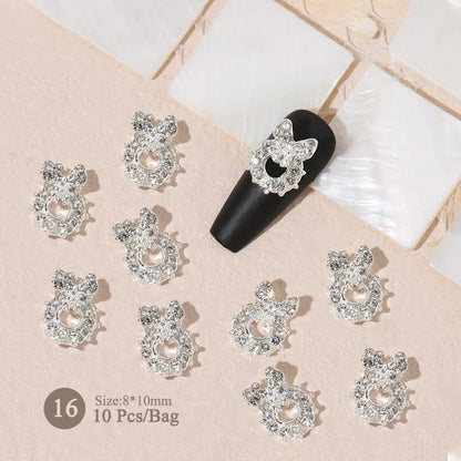 Aichashi 10pcs/bag Butterfly Shaped Nail Rhinestone Star Flower Nail Charm Silver Gold Alloy Nail Pearl Jewelry Accessories Nail Supplies