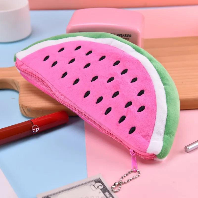 Aichashi Fruits Pencil Case Kawaii Stationery Watermelon Pencil Pouch Estuches Plush School Supplies Trousse Soft Pencil Cases For Girls