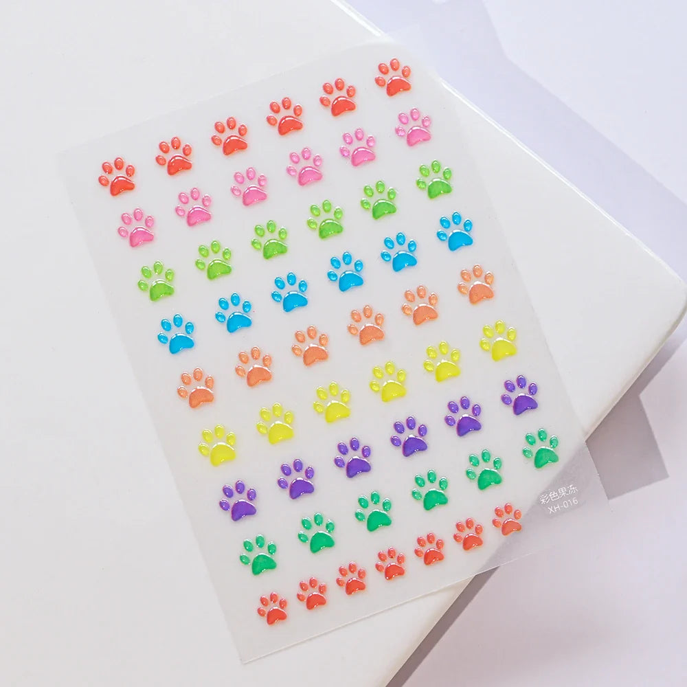 1PC 5D Macaron Flower/Fruit Nail Charms Sticker Embossed Bear/Rabbit/Letter Nails Slider Decals Summer Adhesive Manicure Decor&Y