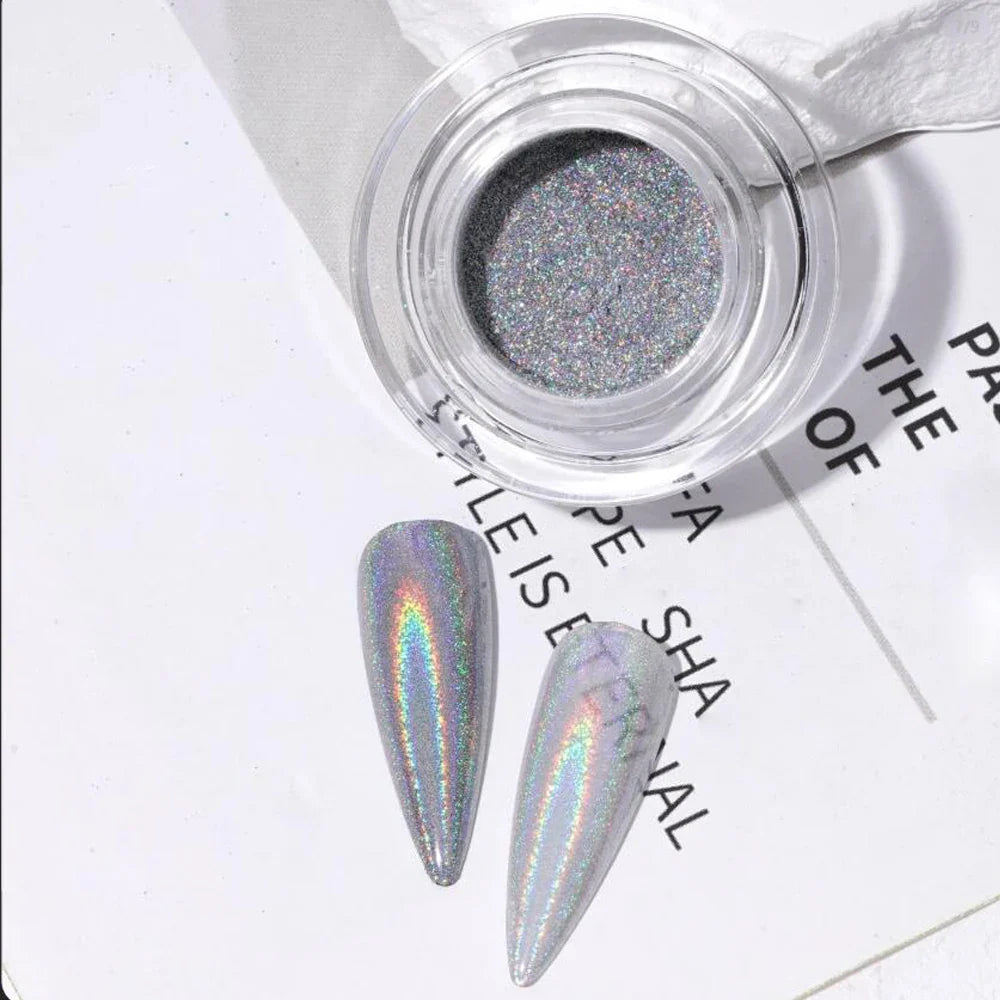 1Box Unicorn Holographic Nail Powder Silver Glitter Metallic Rub Dust Mirror Pigment Extra Fine Shiny Chrome For DIY Manicure*Y*