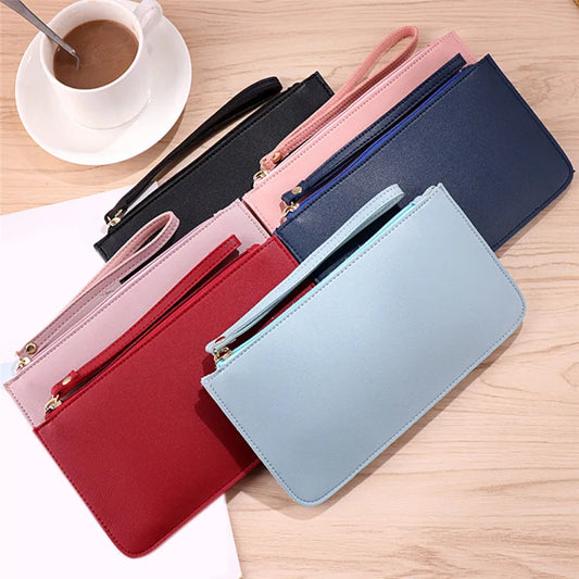 Aichashi Fashion Women PU Leather Zip Clutch Wallet Ladies Phone Storage Bags Long Purse Bag Handbag Card Holder 6 Colors