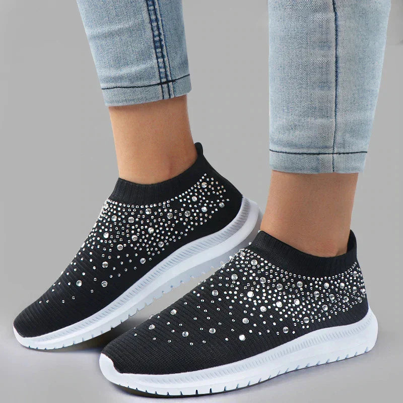 aichashi Breathable Mesh Crystal Sneaker Shoes for Women  Summer Knitted Platform Sneakers Woman Plus Size Comfortable Soft Flats