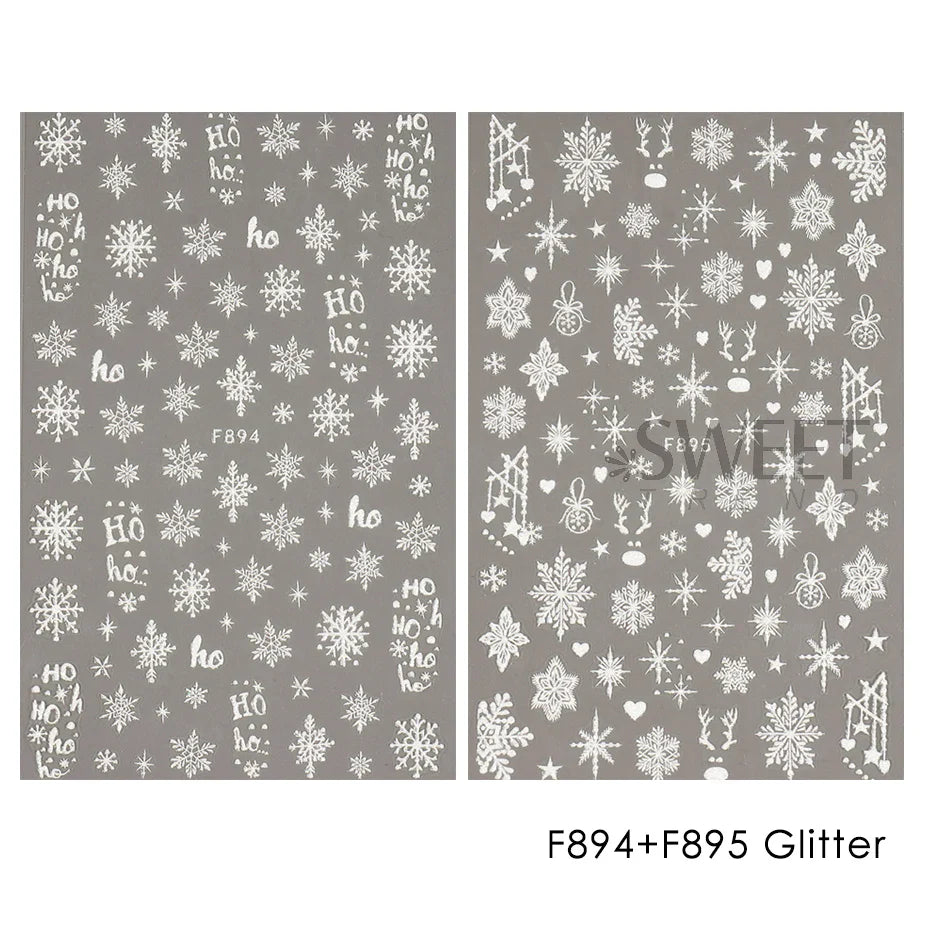 Aichashi 2pcs White Glitter Snowflakes Nail Stickers Elk Star Heart Sparkly Winter Christmas Adhesive Slider Decal New Year Xmas Manicure