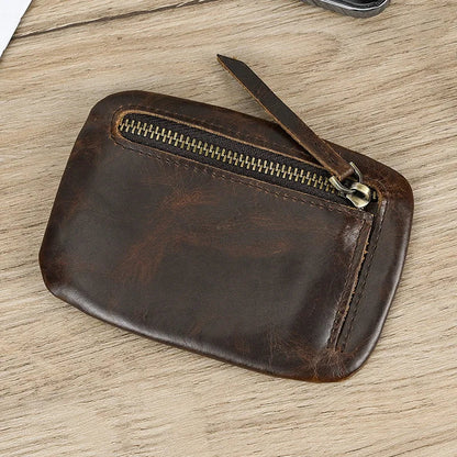 Aichashi Vintage Crazy Horse Leather Men Coin Purse Genuine Leather Zipper Coin Wallet Retro Key Holder Small Money Bag clutch bag