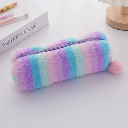 Aichashi BACK TO SCHOOL Rainbow Pencil Case Plush Estuches Escolares Pencilcase Gradient Color Large Capacity Kalemlik School Supplies Pencil Pouch