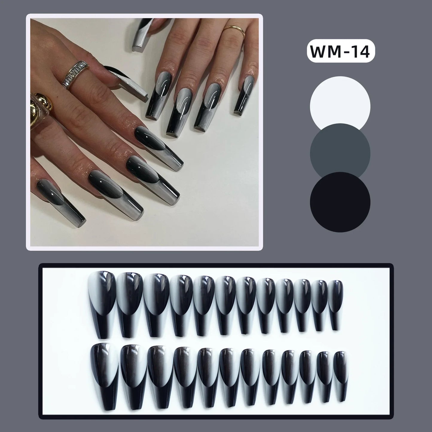 Aichashi Christmas False Y2k Nails Press On 24pcs Gradient Ballet Long Coffin French Nail Tips Full Cover Fake Nail Sticker