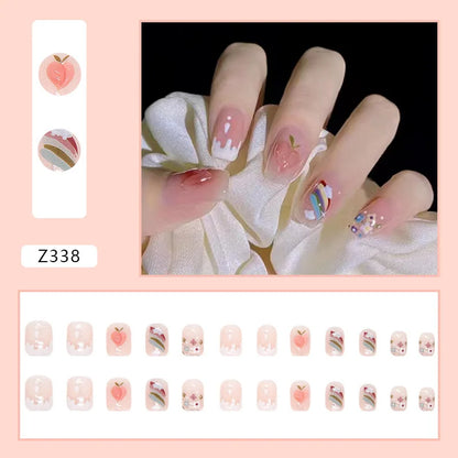 Aichashi Nail Art Fake Nails Long Island Iced Tea Wearing Jiashan Camellia Flower 3D Light Change Love Girl Blush Wearing Press on Nails