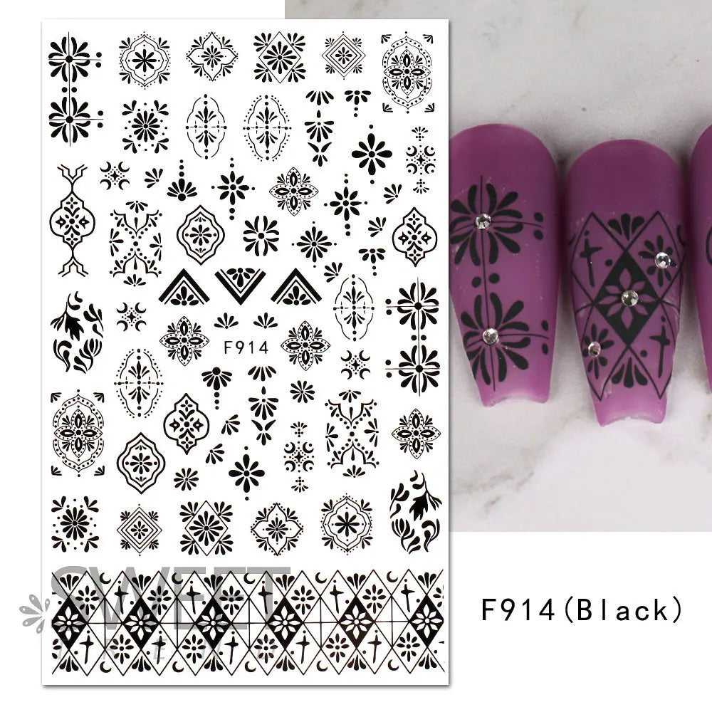 Aichashi 1PCS 3D Black and White Nail Art Stickers Nail Art Decoration Star Moon Butterfly Nail Decal Color Snake Sticker Manicure