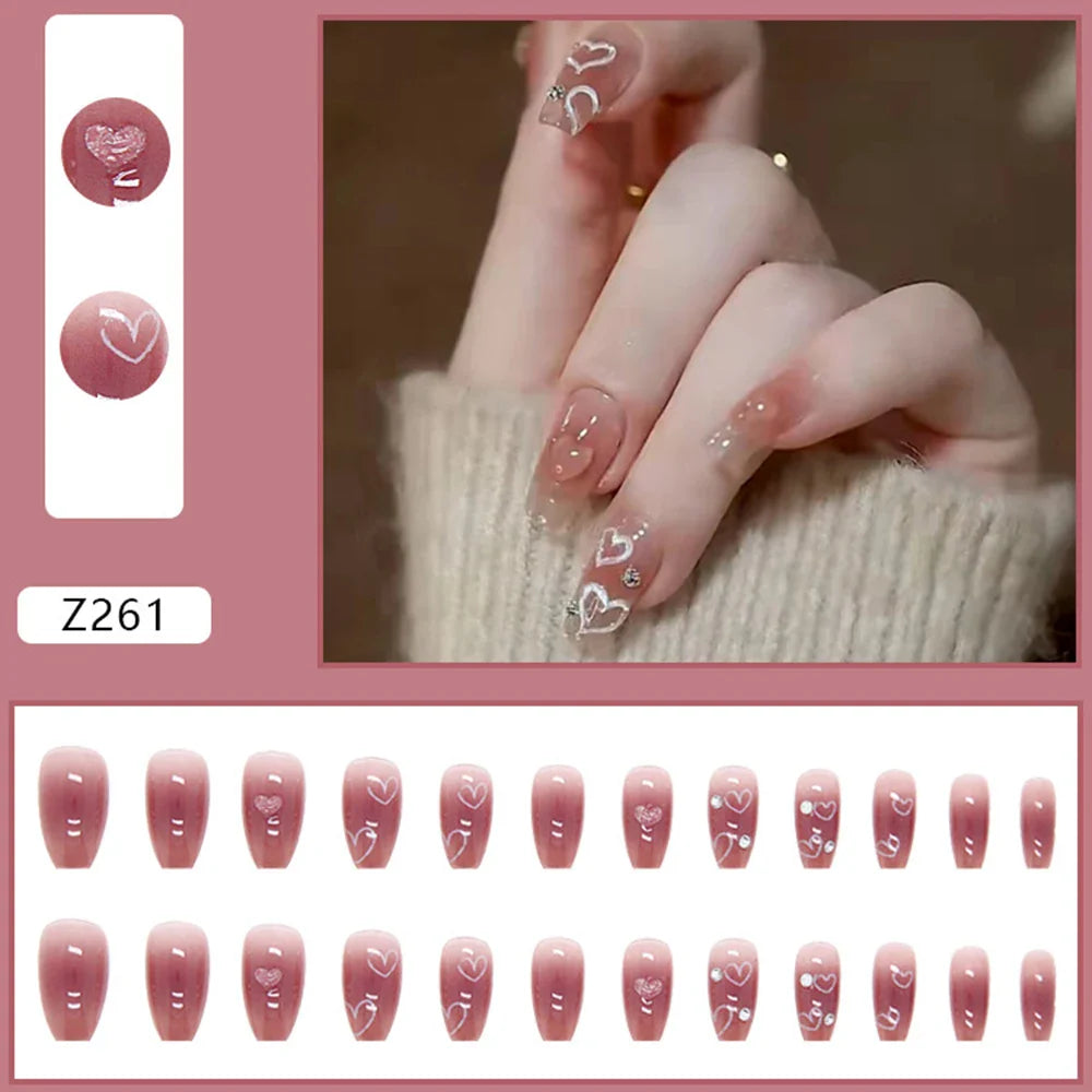 24pcs false nails matte Green Nails Patch with glue Removable Long Paragraph Fashion Manicure press on Nail tips