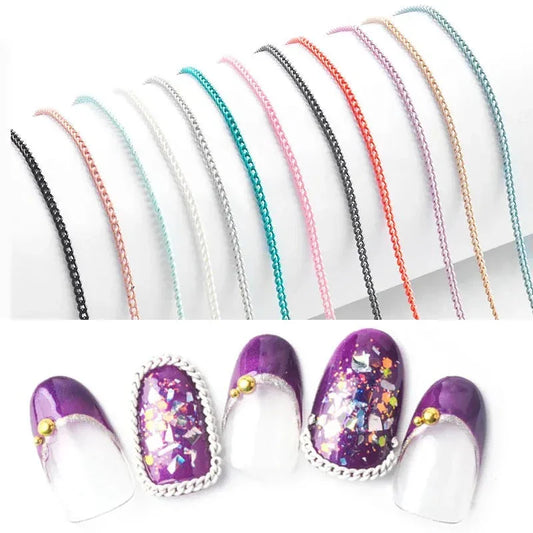 Aichashi 12 Colors Metal Nail Art Chains Metallic Punk Striping Line Stainless Steel Chain 3D Decorations DIY Tools Manicure Accessories