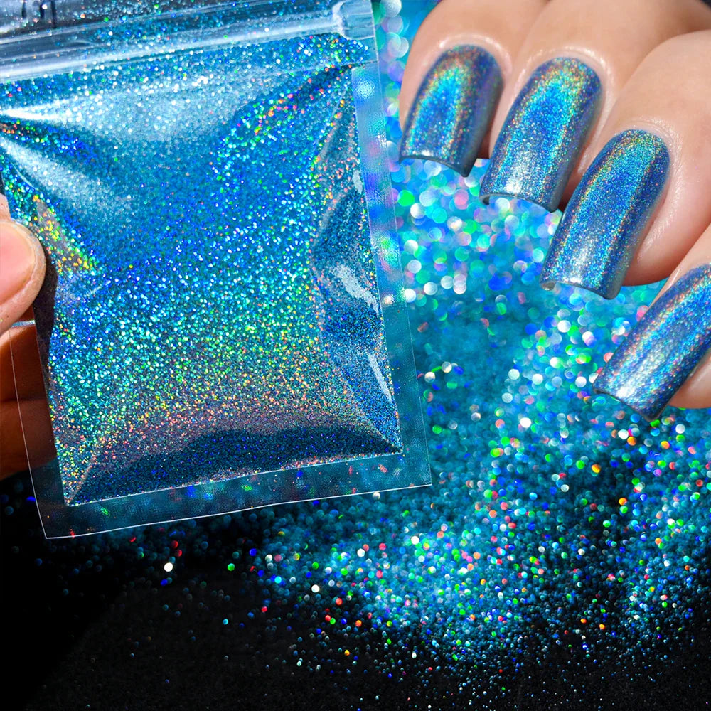 1Box Unicorn Holographic Nail Powder Silver Glitter Metallic Rub Dust Mirror Pigment Extra Fine Shiny Chrome For DIY Manicure*Y*