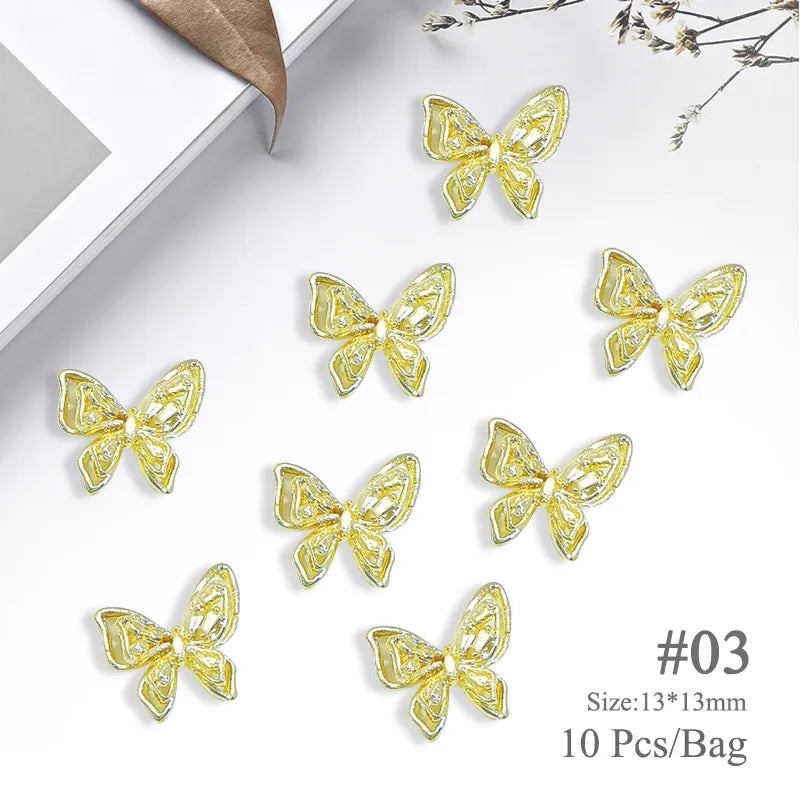 Aichashi 10pcs/bag Butterfly Shaped Nail Rhinestone Star Flower Nail Charm Silver Gold Alloy Nail Pearl Jewelry Accessories Nail Supplies