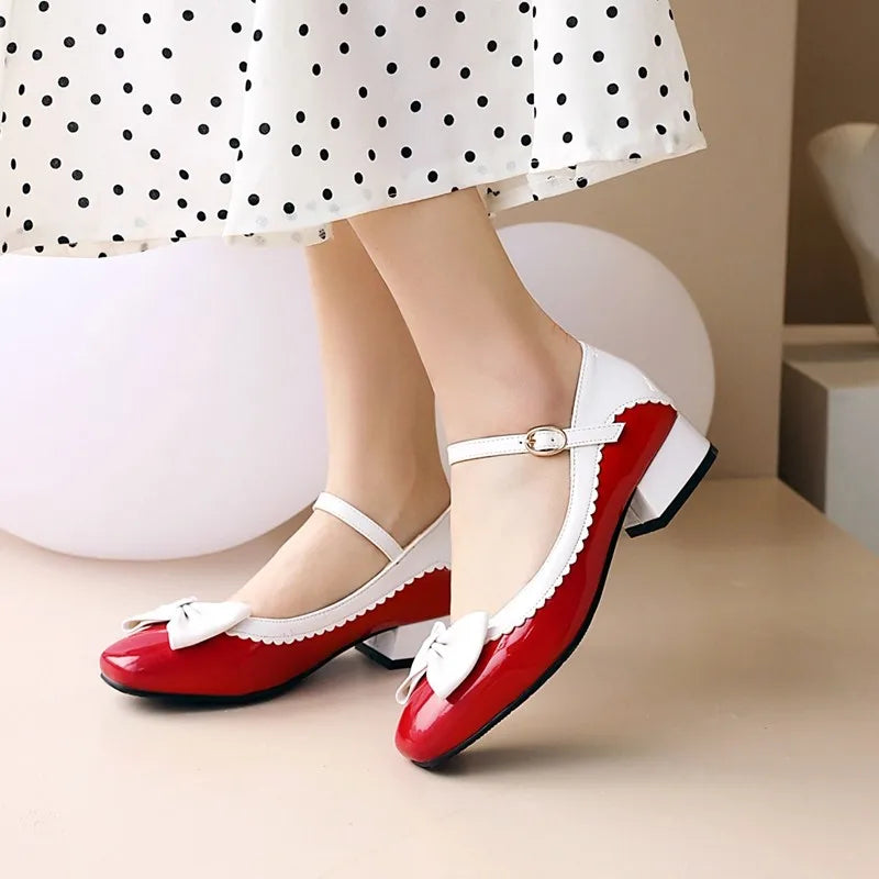 aichashi  -  Plus Size 46 47 48 Spring Lolita Sweet Bow Tie Mary Janes Shoes Girls School Student Casual Pumps Woman Low Heels Zapatos Mujer